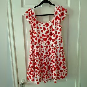 White and bright red poppy dress - mini